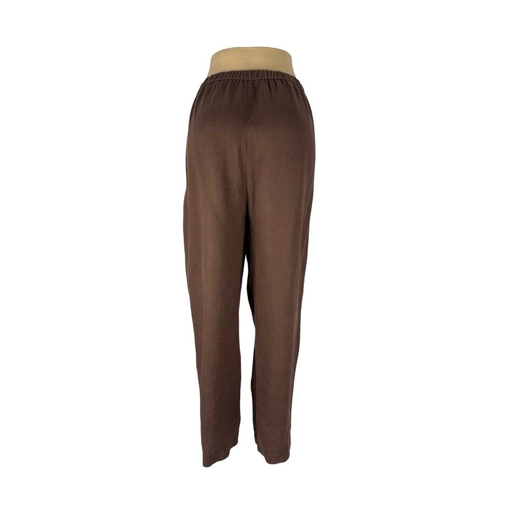 Eileen Fisher Womens Large Pants Organic Linen Wide Leg High Waist Brown Pockets - Picture 4 of 9